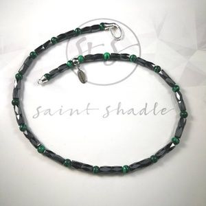 Handmade: hematite & malachite gemstone necklace